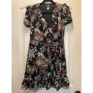 M60 Miss Sixty Women’s Floral Ruffled Short Puff Sleeves Dress Size 8 Multicolor
